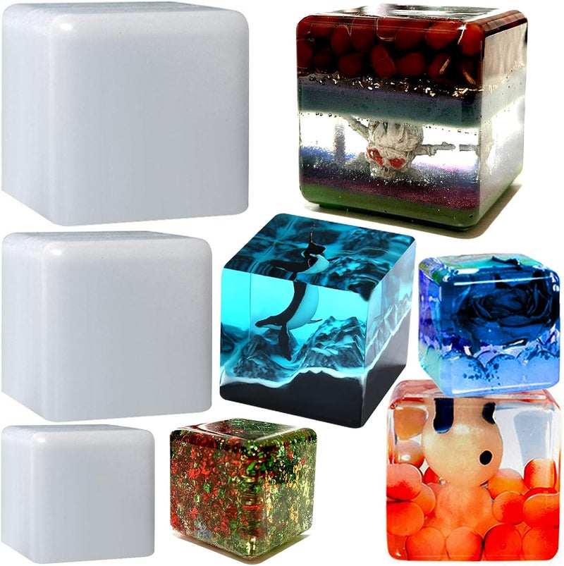 ZQYSING (3 Pack) Resin Cube Molds, Deep Square Silicone Molds for Epoxy Resin Casting DIY Art Craft Candle Soap Making - Image 1